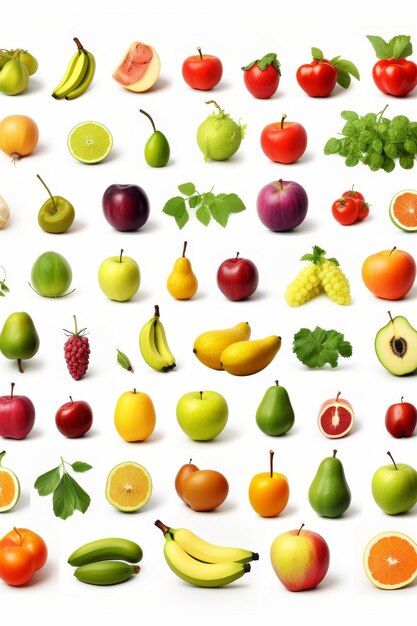 vegetables and fruits on a white background Generative AI