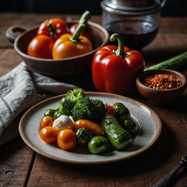 Vegetables on a plate on a table