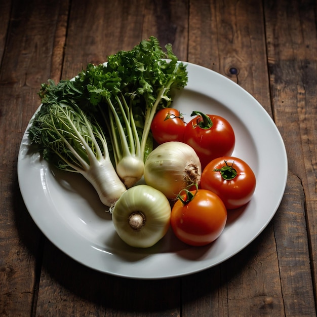 Vegetables on a plate on a table