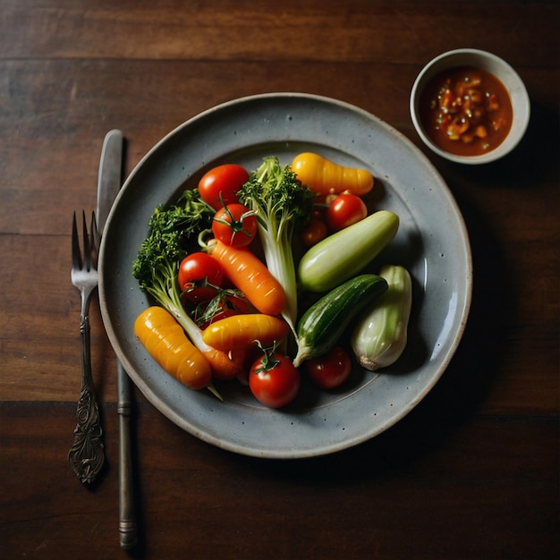 Vegetables on a plate on a table