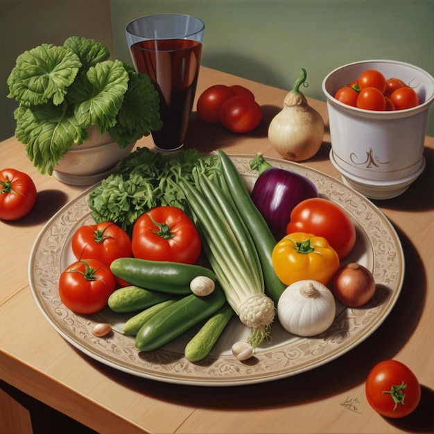 Vegetables on a plate on a table