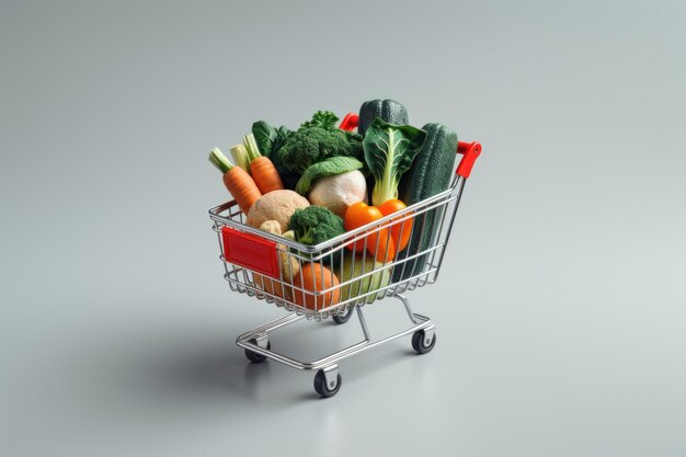 Vegetables in shopping cart realistic3DrealismTop view aerial view Center the composition simple