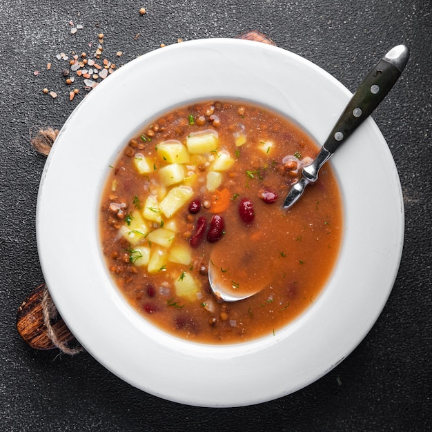 vegetables soup lentils, beans, vegetables, no meat fresh healthy meal food snack on the table