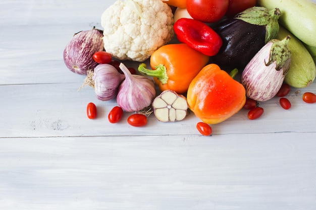 Vegetables on the table top view Clean eating and dieting concept