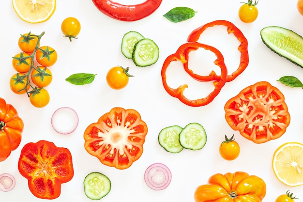 Vegetables on white table background