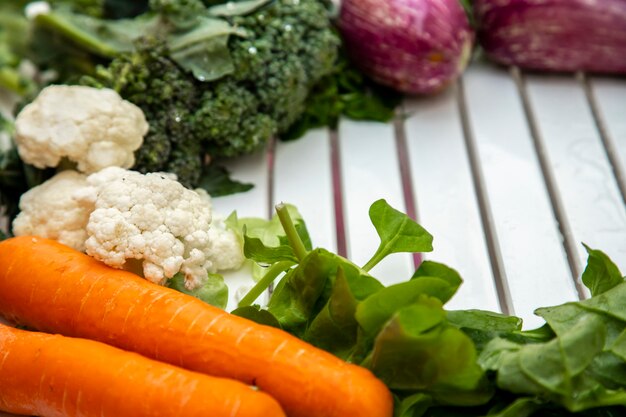 Vegetables on a white table