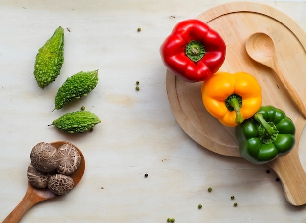 Vegetables on wooden background.olorful vegetables