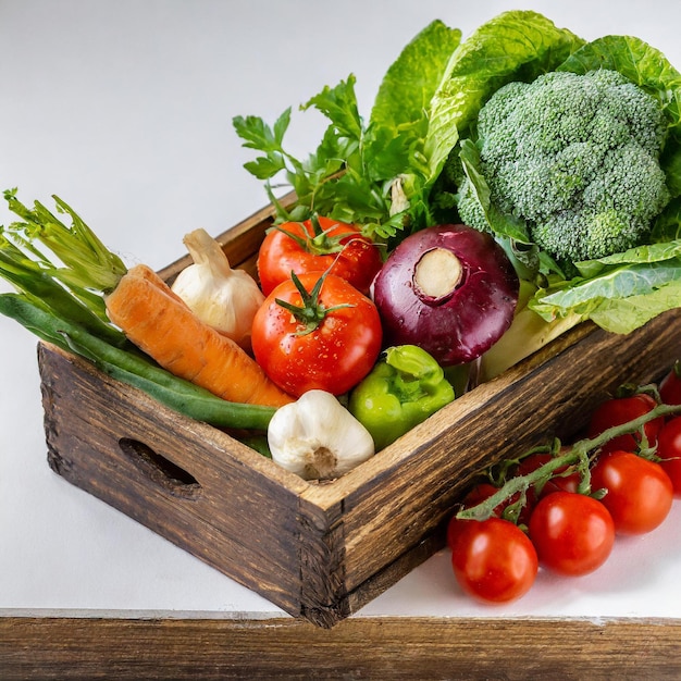 vegetables in a wooden box