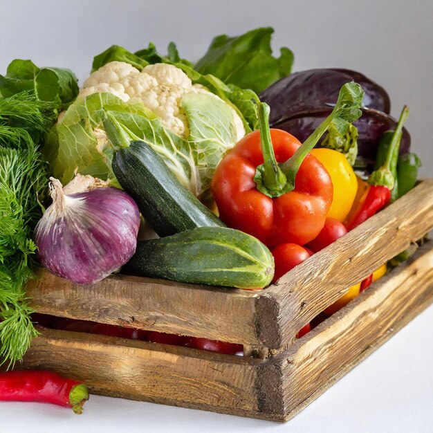 vegetables in a wooden box