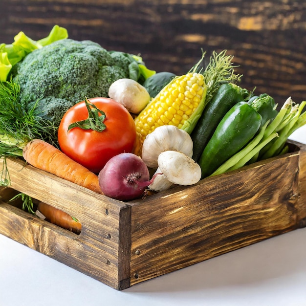 vegetables in a wooden box