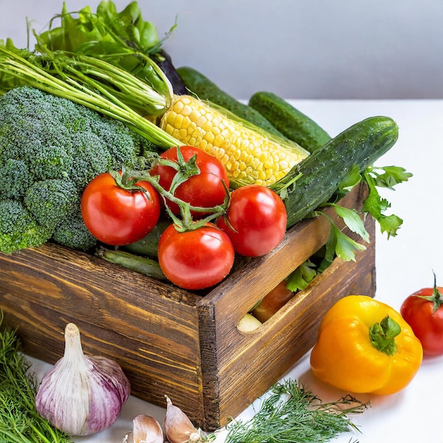 vegetables in a wooden box