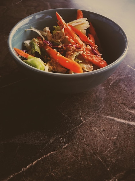 Vegetarian asian vegetable salad served in a bowl in japanese restaurant healthy diet food