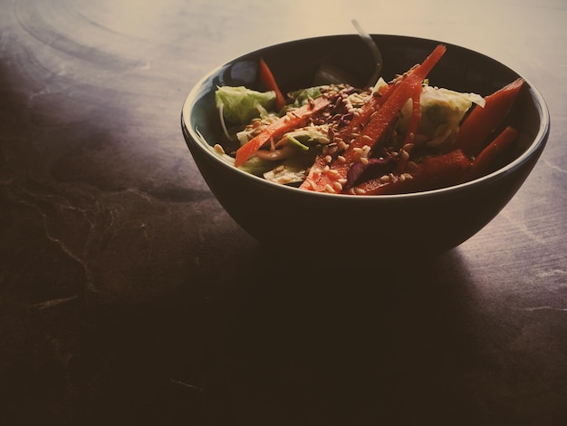 Vegetarian asian vegetable salad served in a bowl in japanese restaurant healthy diet food