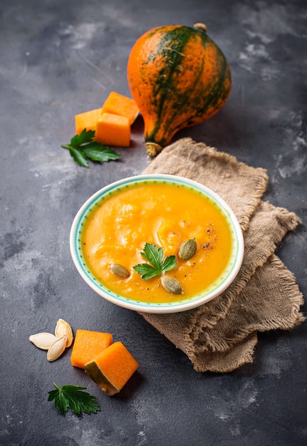 Vegetarian autumn  pumpkin cream soup 