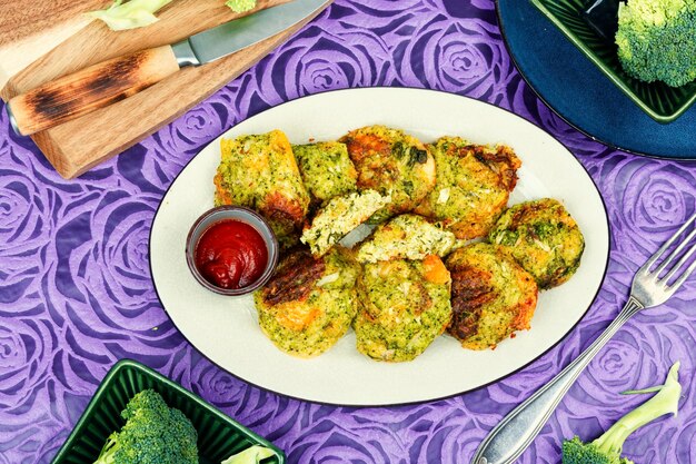 Vegetarian broccoli cutlets on the table