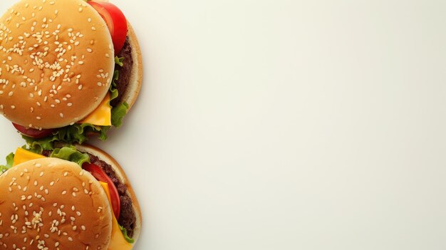 Photo a vegetarian burger with a fresh garden salad the burger between two seeded buns with layers of lettuce tomato slices and a dollop of cream on top of the bun