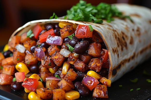 Vegetarian Burrito Packed with Black Beans and Roasted Vegetables