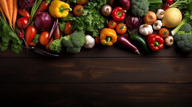 Vegetarian Delight TopView Vegetable Skewers on Wooden Table