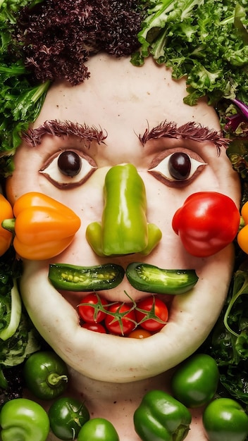 Photo vegetarian diet in the shape of a human face