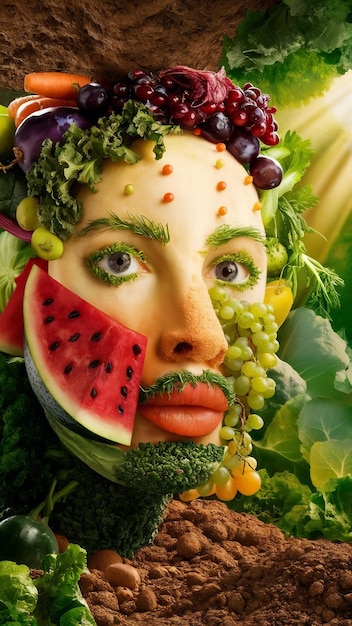 Photo vegetarian diet in the shape of a human face