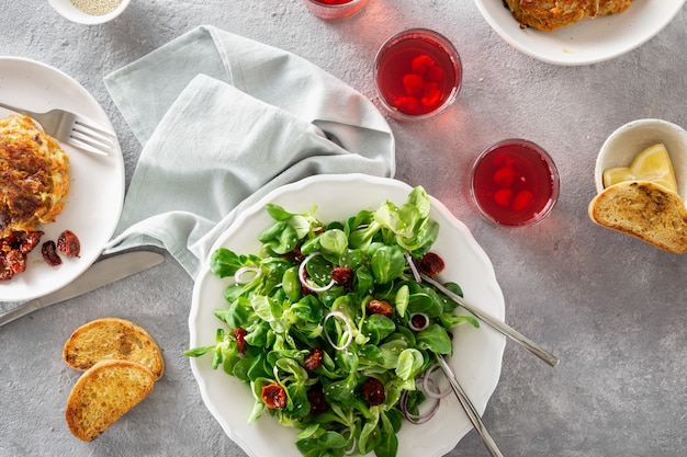 Vegetarian dinner with vegetable salad