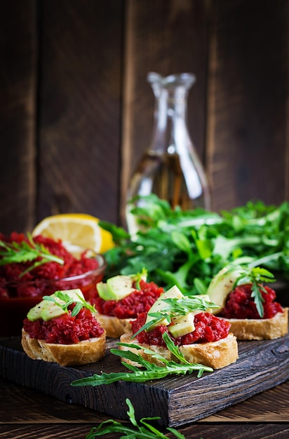 Vegetarian food Healthy eating Sandwiches with beetroot pate