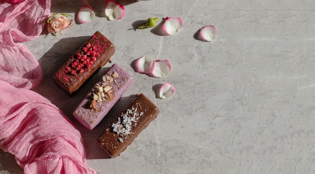 Vegetarian glazed cheese on pink background, dessert for vegan children