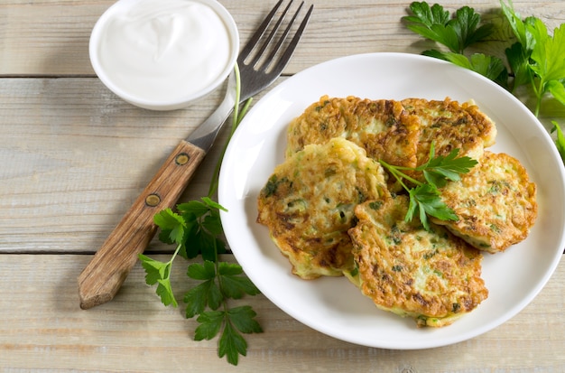 Vegetarian healthy zucchini pancakes