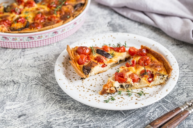 Vegetarian homemade pie on concrete