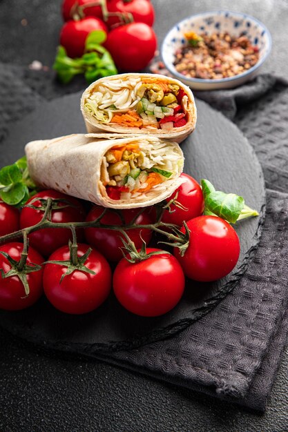 vegetarian kebab wrap vegetable fresh meal food snack on the table copy space food background