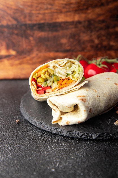 vegetarian kebab wrap vegetable fresh meal food snack on the table copy space food background