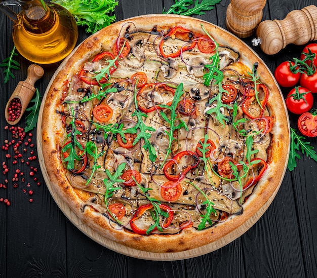 Vegetarian meatless pizza with eggplant and zucchini