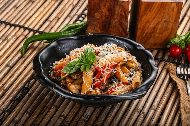 Vegetarian pasta penne with mushroom