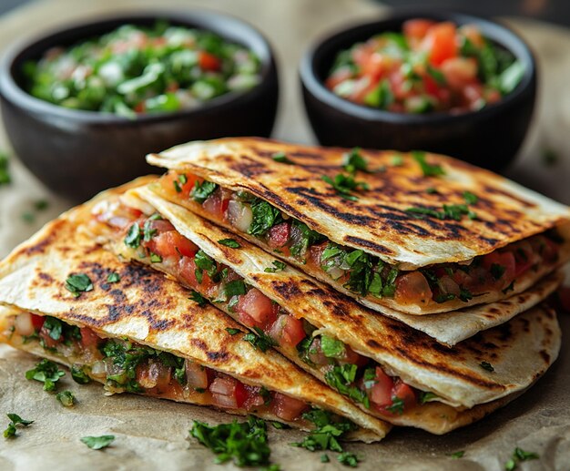 Photo vegetarian quesadillas with salsa isolated a wallpaper