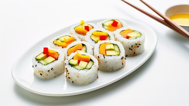 Vegetarian Sushi Rolls on White Plate