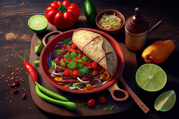 Vegetarian tacos with a variety of toppings the concept of Fresh ingredients Generative Ai