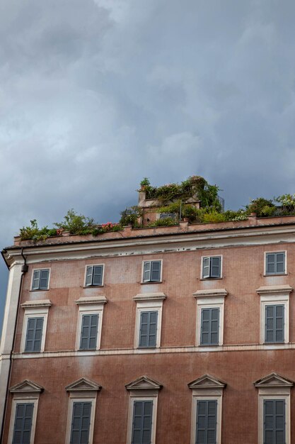 Vegetation growing on the roof of an Italian building