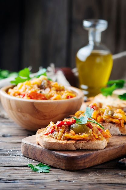 Vegeterian italian bruschetta with vegetables