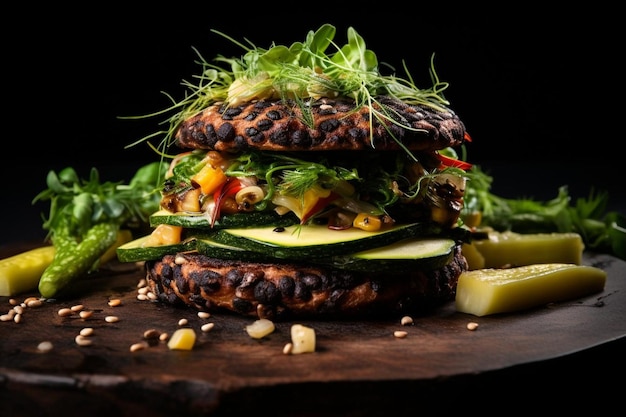 Veggie Burger with Hummus and Cucumber american cuisine Burger fast food wallpaper