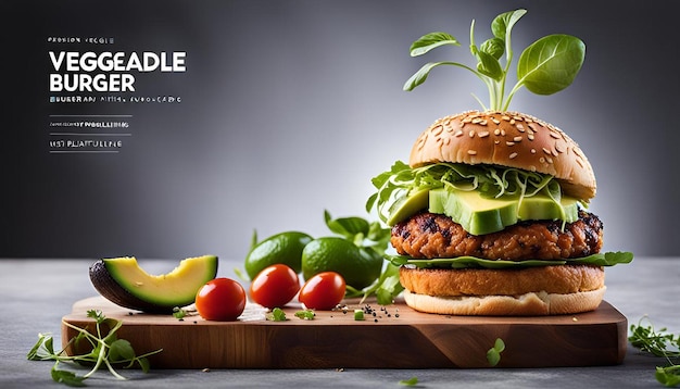 Photo veggie garden burger with avocado and sprouts