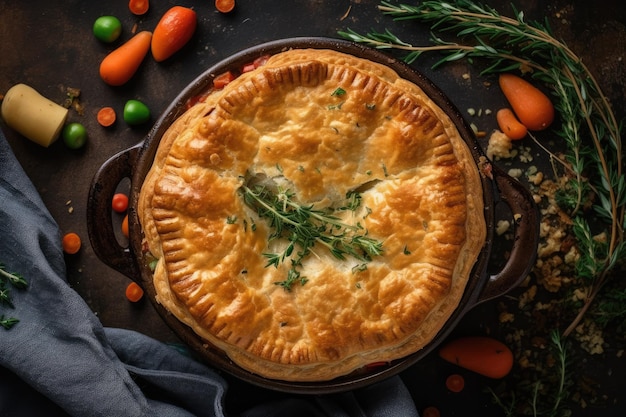 Veggie Pot Pie Vegetarian Top View Generative AI