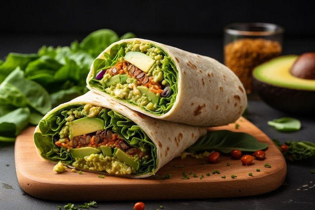 Veggie wrap with hummus and avocado slices