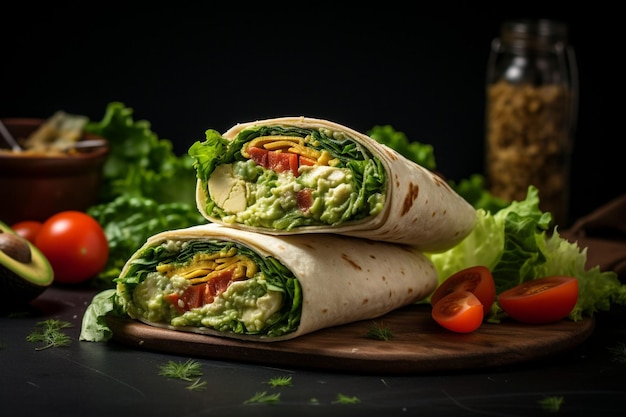 Veggie wrap with hummus and avocado slices