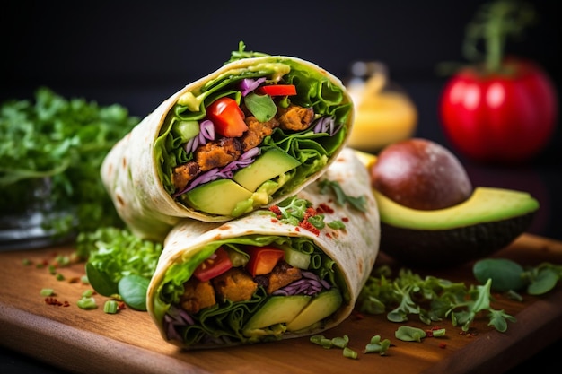 Veggie wrap with hummus and avocado slices