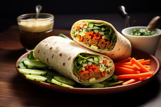 Veggie wrap with hummus and avocado slices