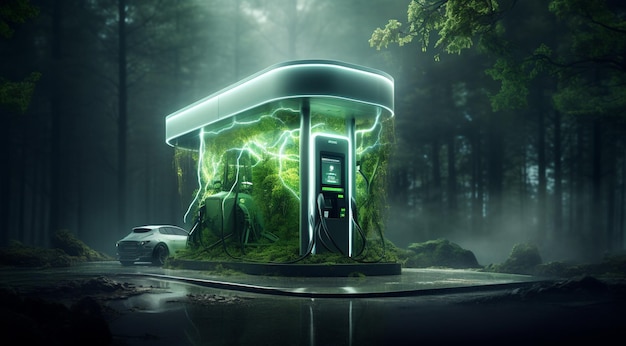 vehicle battery charging station at night