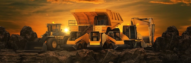 Vehicle construction at sunset 3d rendering