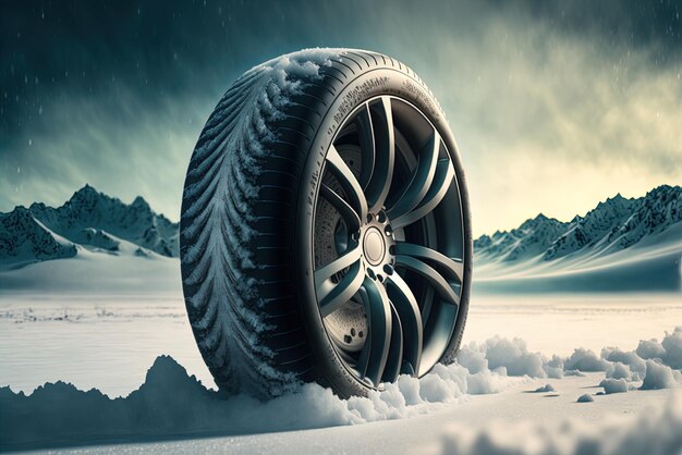 vehicle's rim or tire parked by the roadside winter tires as a design idea Vehicle