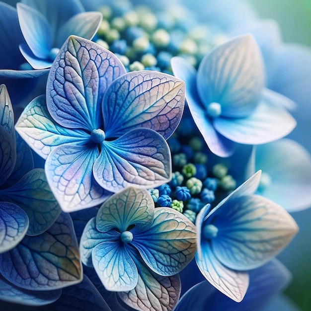 Veined Blue Hydrangea Petals in Bloom