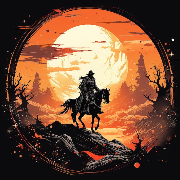 vektor silhouette of a soldier riding a horse against the background of a starry moon icon muslim